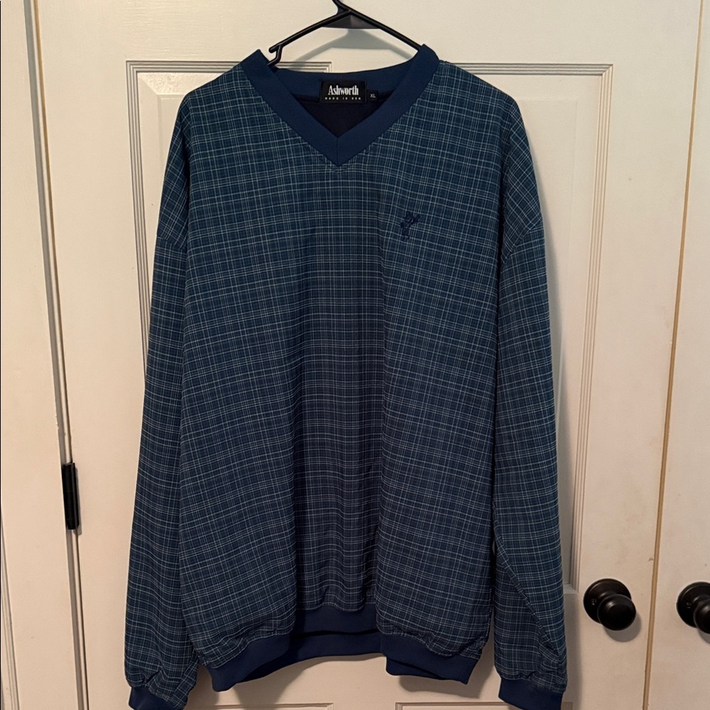 Ashworth Blue Plaid V-Neck Pullover